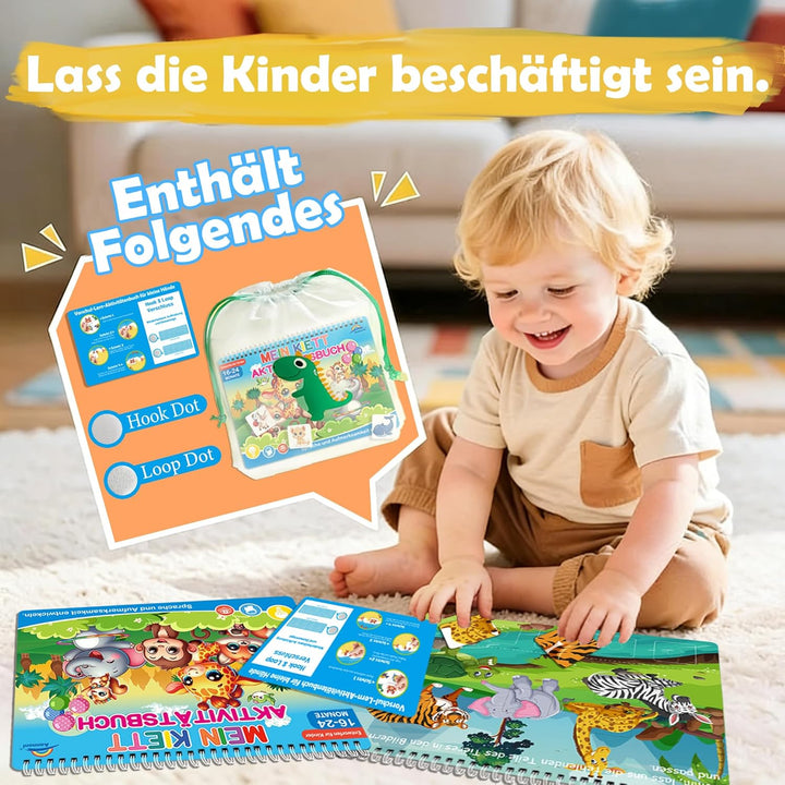 Montessori Spielzeug Book ab 3 4 Jahr,Busy Book für Kinder mit Klettverschluss-Aufklebern,14 Themenb