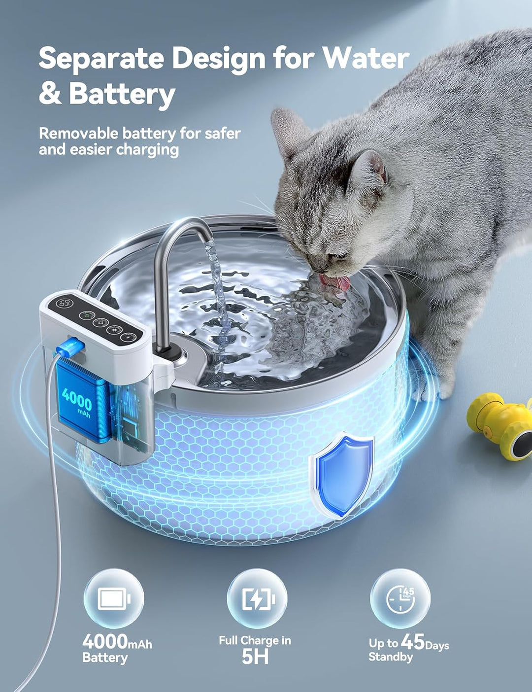 Kabelloser Katzenbrunnen mit Bewegungsmelder [Wasser und Batterietrennung] FEELNEEDY Batteriebetrieb