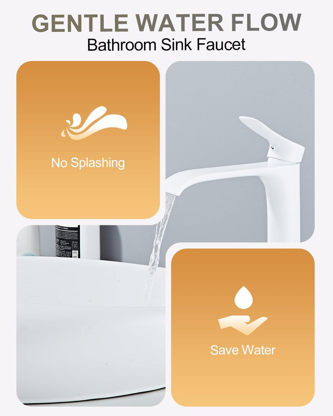 Bad Wasserhahn Weiss Wasserfall Badarmatur Hoch Waschtischarmatur Einhebel Mischbatterie aus Messing