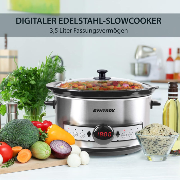Syntrox Germany Slow Cooker Schongarer 3,5L mit Timer und Warmhaltefunktion - Leistung 200