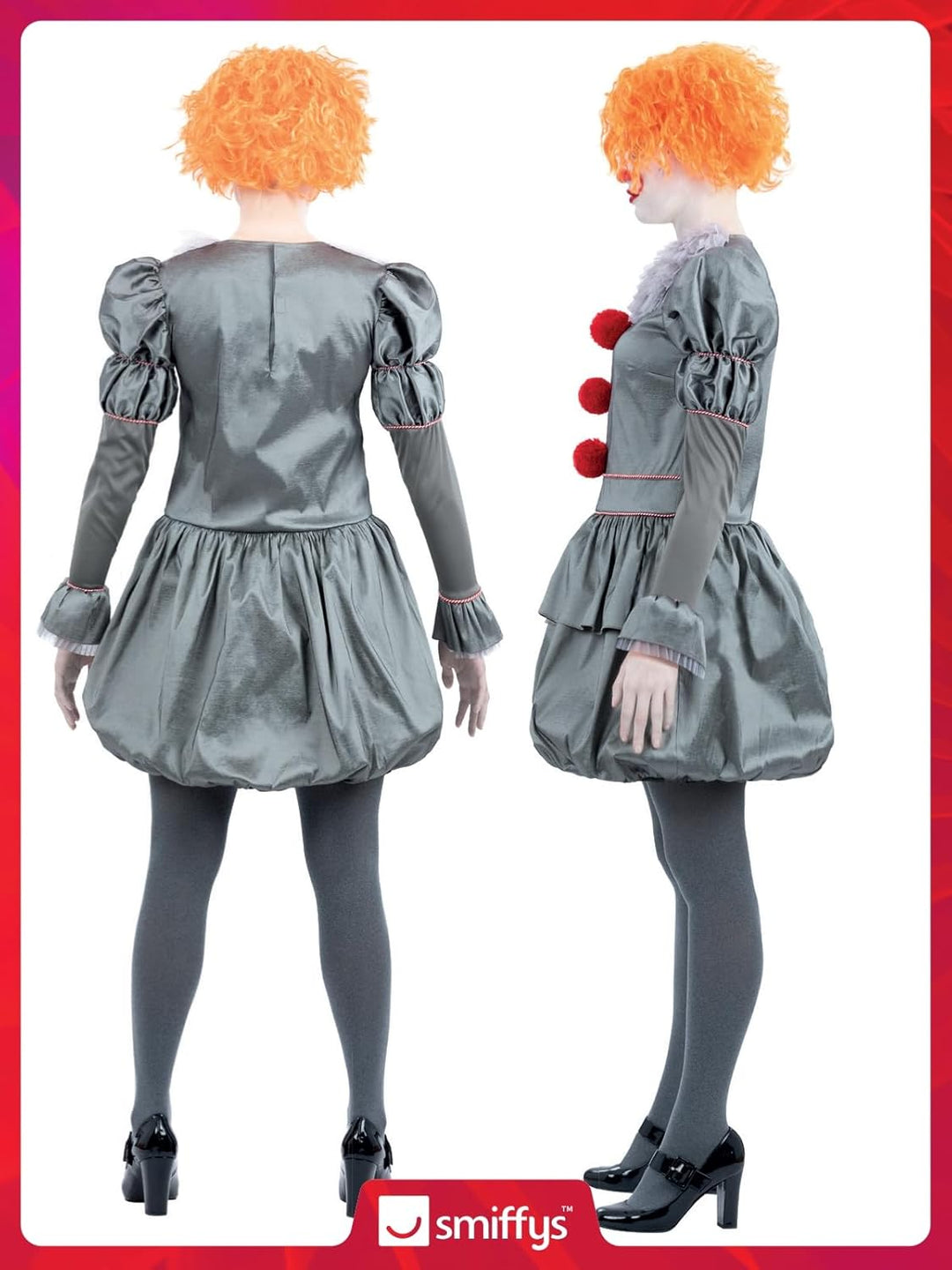 Smiffys IT Chapter Two Pennywise Kostüm für Erwachsene, Kleid mit Nackenrüschen und Strumpfhosen, gr