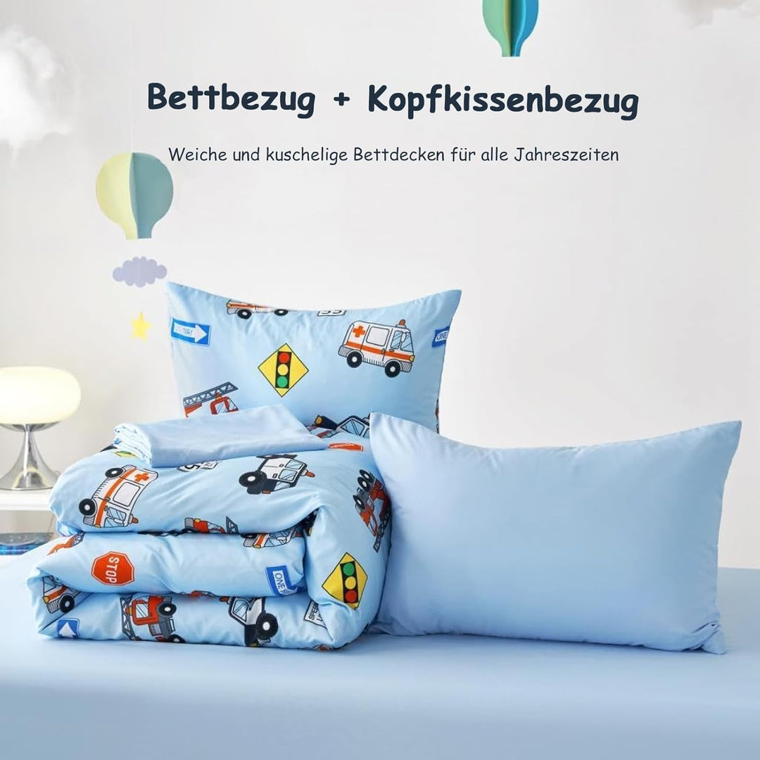 Freyamy Kinder Bettwäsche 135x200cm Blau Bunt Cartoon Auto Jungen Kinderbettwäsche Mikrofaser Cars A