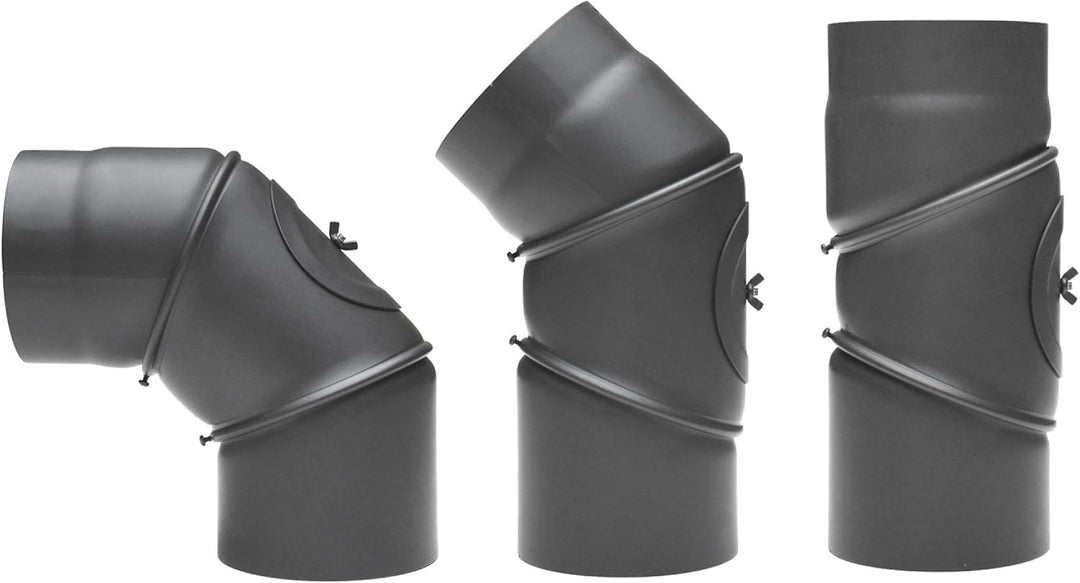 raik Rauchrohrbogen/Ofenrohrbogen 3-teilig drehbar 0-90° 130 mm Durchmesser mit Reinigungsöffnung St