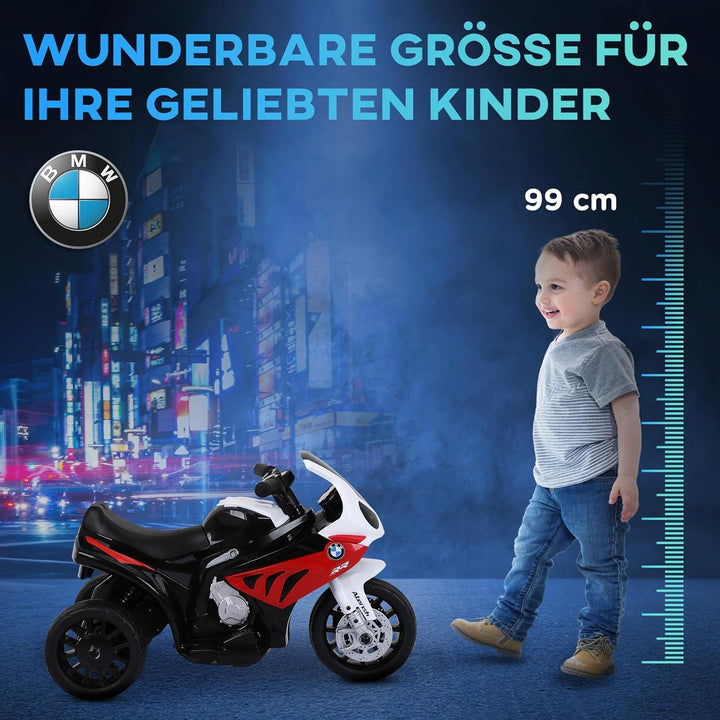 HOMCOM Elektro Kindermotorrad Kinderfahrzeug Elektro-Dreirad mit Akku Rot PP + Stahl 66 x 37 x 44 cm