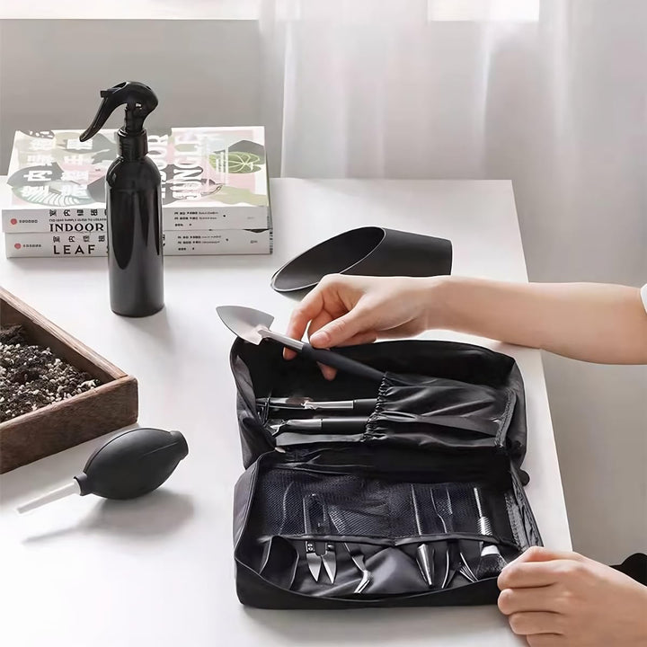 Bonsai Werkzeug Set 15 Stück mit wasserdichte Umtopfmatte & Aufbewahrungstasche,Mini Gartengeräte Ga