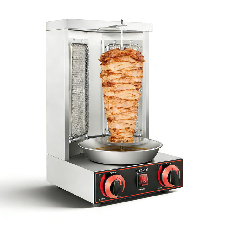 3000W Professionelle Gas-Schawarma-Grillmaschine Edelstahl Vertikalgrill mit 2 Keramikbrennern & 360