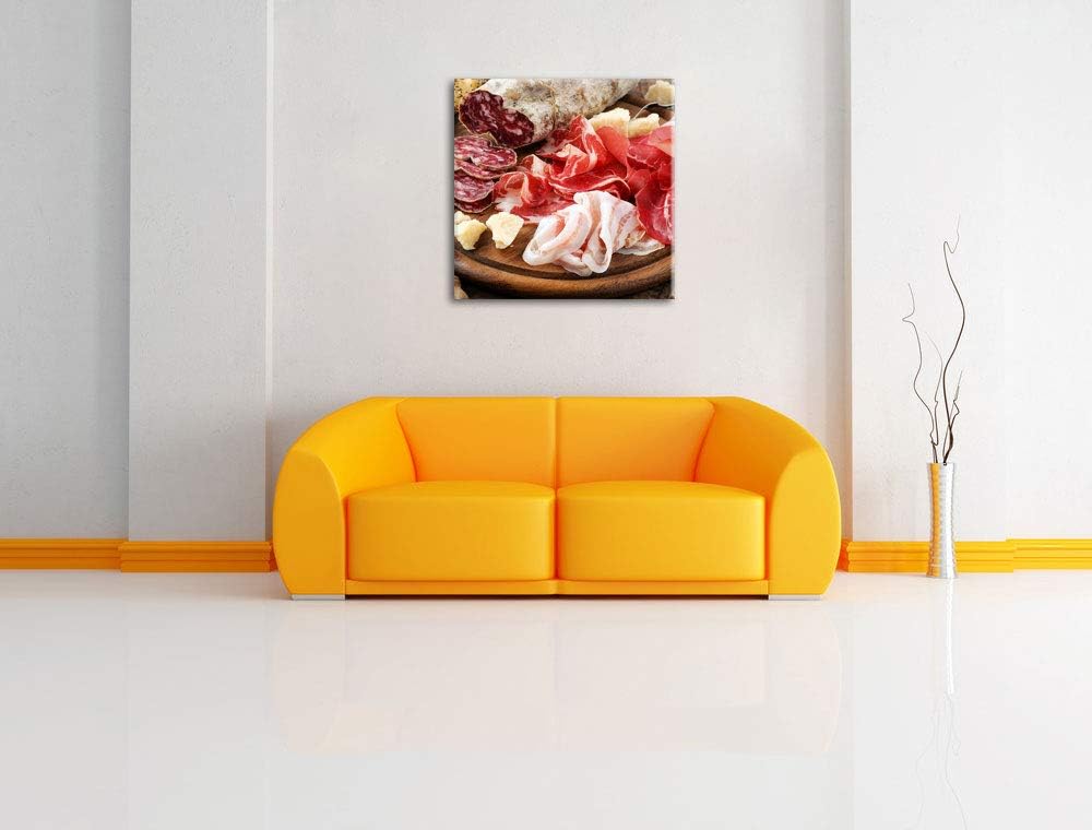 Brotzeit mit Wurst, Format: 70x70 auf Leinwand, XXL riesige Bilder fertig gerahmt mit Keilrahmen, Ku
