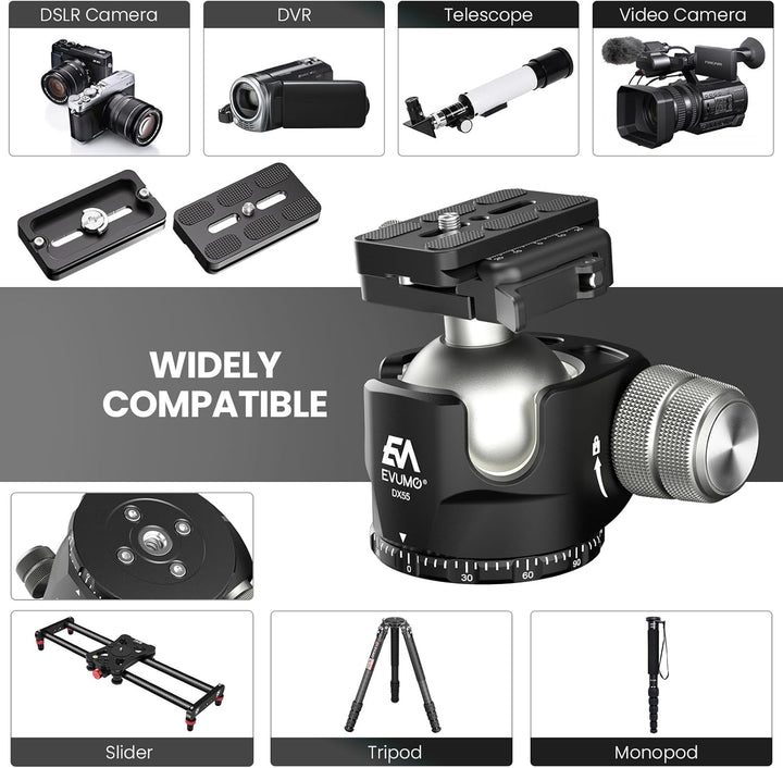DX55-P Stativ Kugelkopf, 55mm Low Profile Kugelkopf Halterung mit Hebel Lock Picatinny Arca Schweize