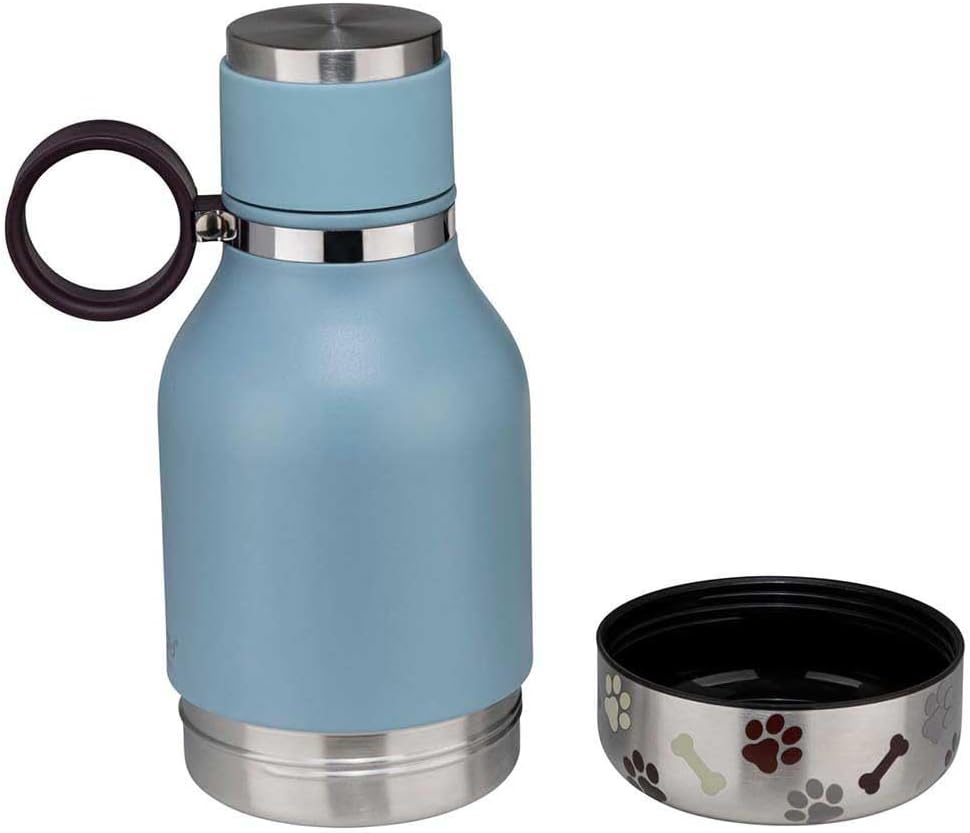 Asobu Hundenapf für Haustiere, mit isolierter Edelstahl-Wasserflasche für unterwegs, 1 l, Blau Blue,