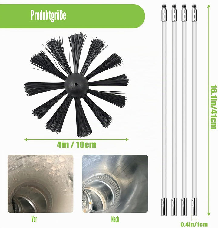 MaxEarn 24 STK Kaminbürste Stange Set mit 18 Flexible Stangen 410 mm+ 2 Bürstenköpfen 100mm + 1 Lang