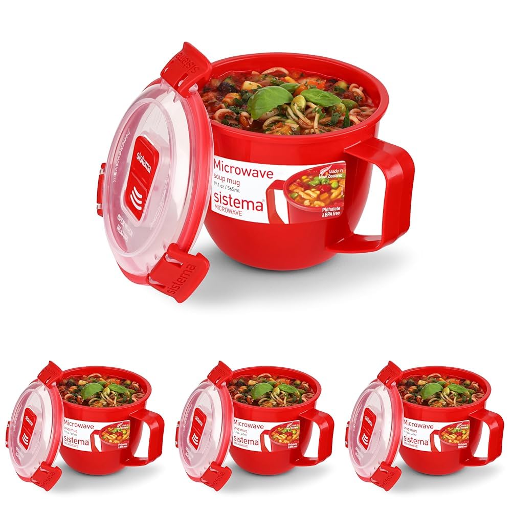 Sistema Microwave Suppentasse, klein, mikrowellengeeignete Frischhaltedose, 565 ml, BPA-frei, rot, 1