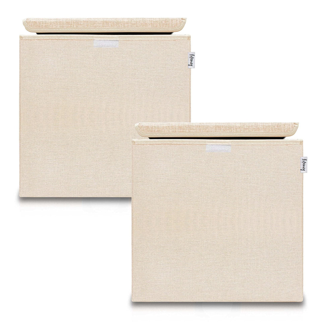 Aufbewahrungsbox mit Deckel im 2er Set Beige I Doppelpack Spielzeugbox passend für Würfelregale I Or