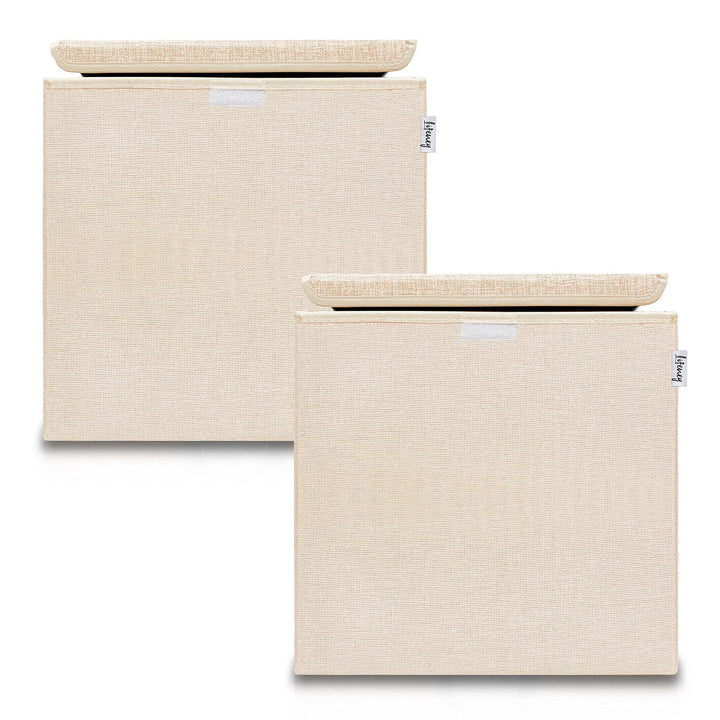 Aufbewahrungsbox mit Deckel im 2er Set Beige I Doppelpack Spielzeugbox passend für Würfelregale I Or