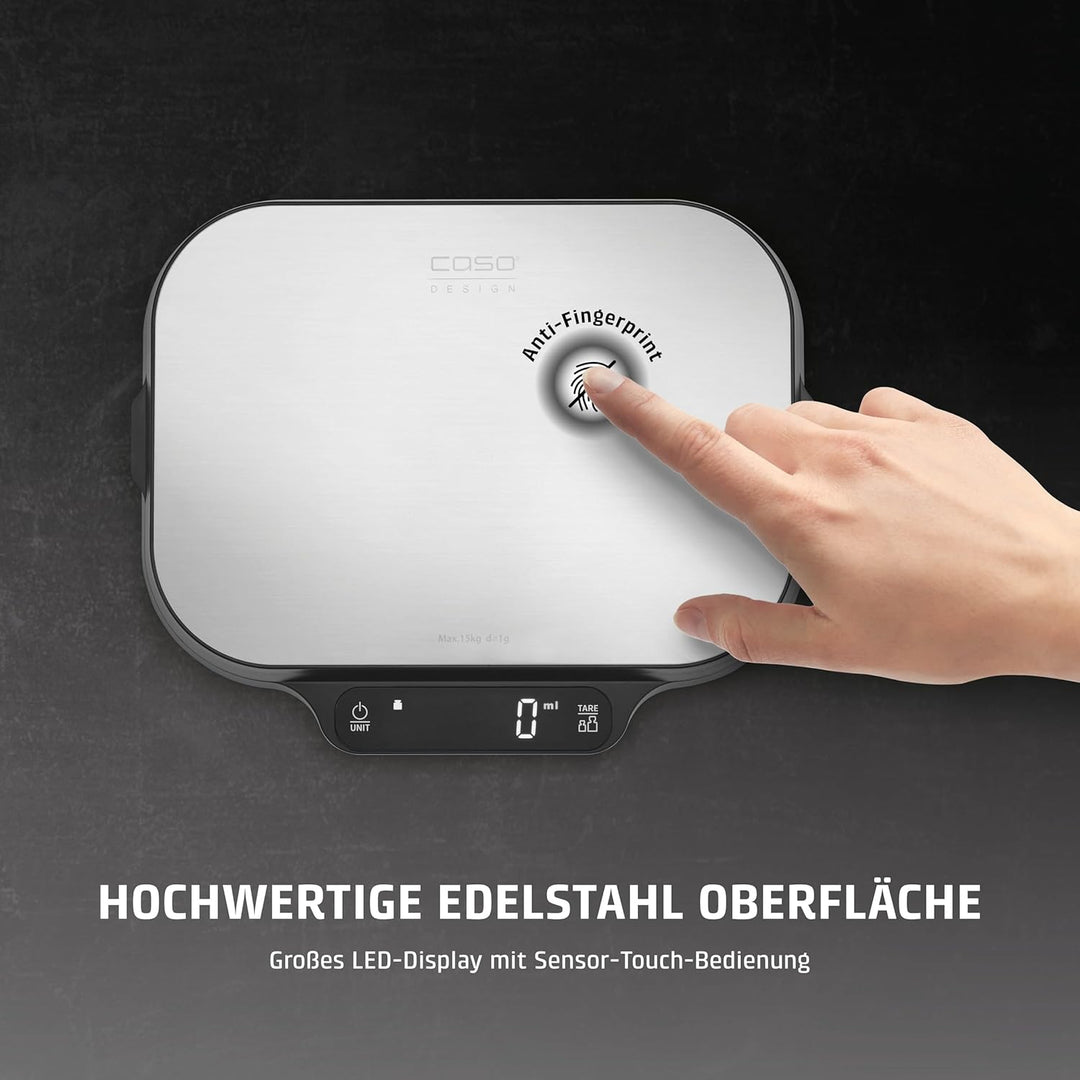 CASO KitchenDuo - 2 in 1 Küchenwaage inkl. Feinwaage, normale Wiegeskala 15kg in 1 g Schritten, Fein