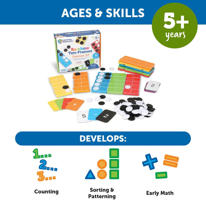 Learning Resources LER6641 Regenbogen Set, ab 5 Jahren, 10 verbindbare Zehner-Rahmen und Zähler, Mat