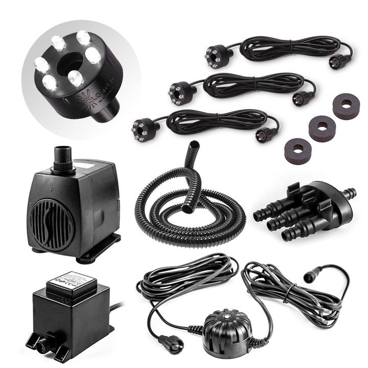 CLGarden Set Springbrunnen Pumpe SP3-SL mit drei Beleuchtungs Ringe und automatischer Lichtsteuerung