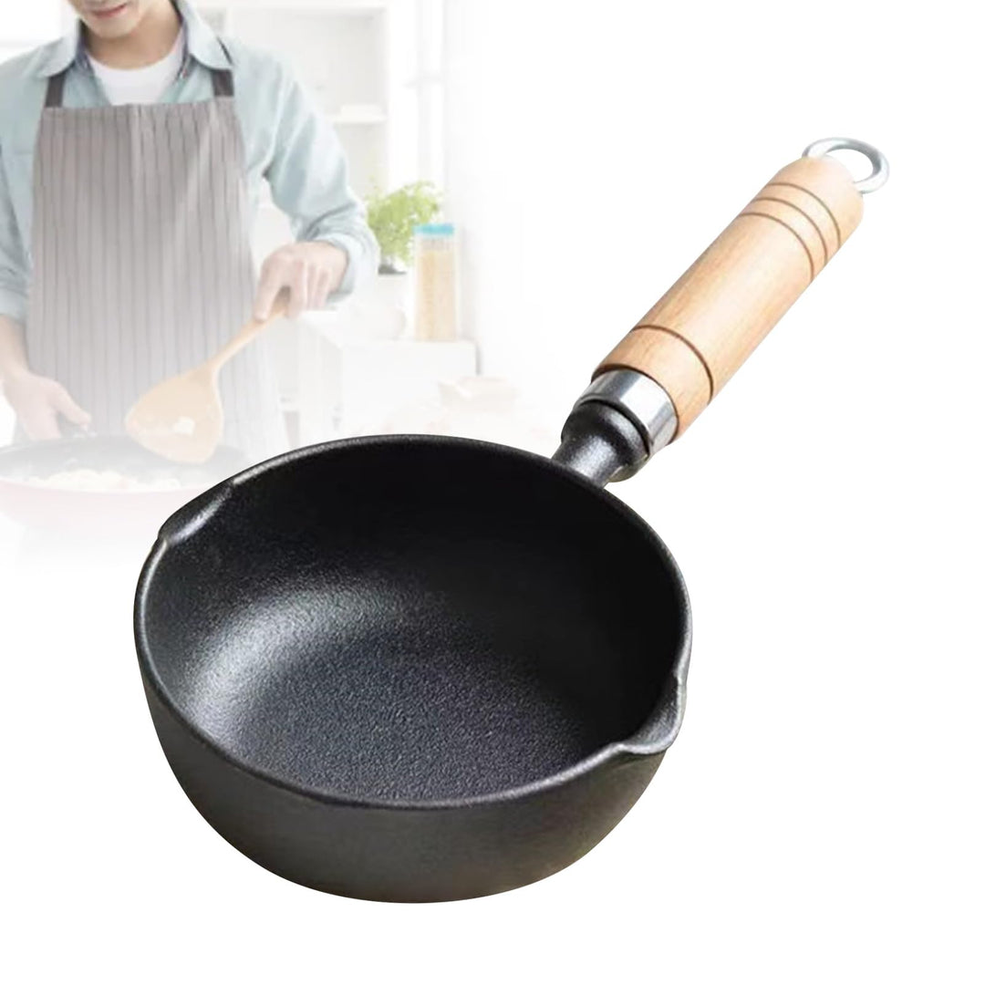 Gusseisen Schmelztopf, 11cm Mini Antihaft Topf Gusseisen, Pfanne Eier Bratpfanne mit Holzgriff, Öl H