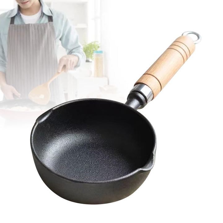 Gusseisen Schmelztopf, 11cm Mini Antihaft Topf Gusseisen, Pfanne Eier Bratpfanne mit Holzgriff, Öl H