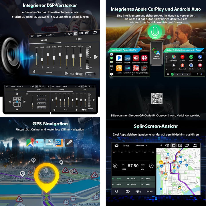 Erisin Acht Kern Android 14 DAB+ Autoradio 4GB+64GB Für Mercedes Benz C Klasse W203 CLK W209 G/A Kla