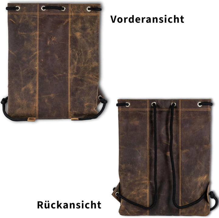 MATADOR Gymbag Turnbeutel Frauen Leder Sportbeutel Herren Rucksack Turntasche Lederrucksack Hunter B