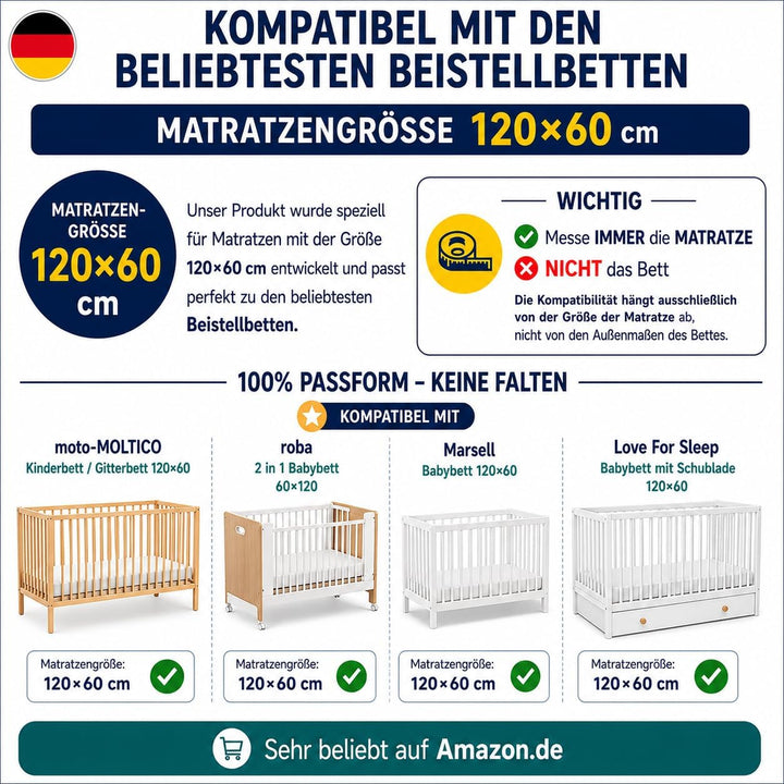 FlyIdeas Spannbettlaken 60x120 cm fur Babybett, 3 STK. - 100% Reine und Sanft Baumwolle - 2 Spannbet