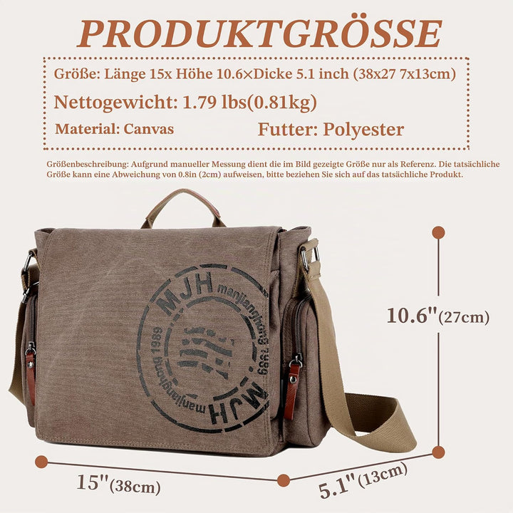 FSD.WG Umhängetasche für Herren aus Segeltuch, Reise-Schultertasche für 34,3 cm (13,5 Zoll) Laptopta