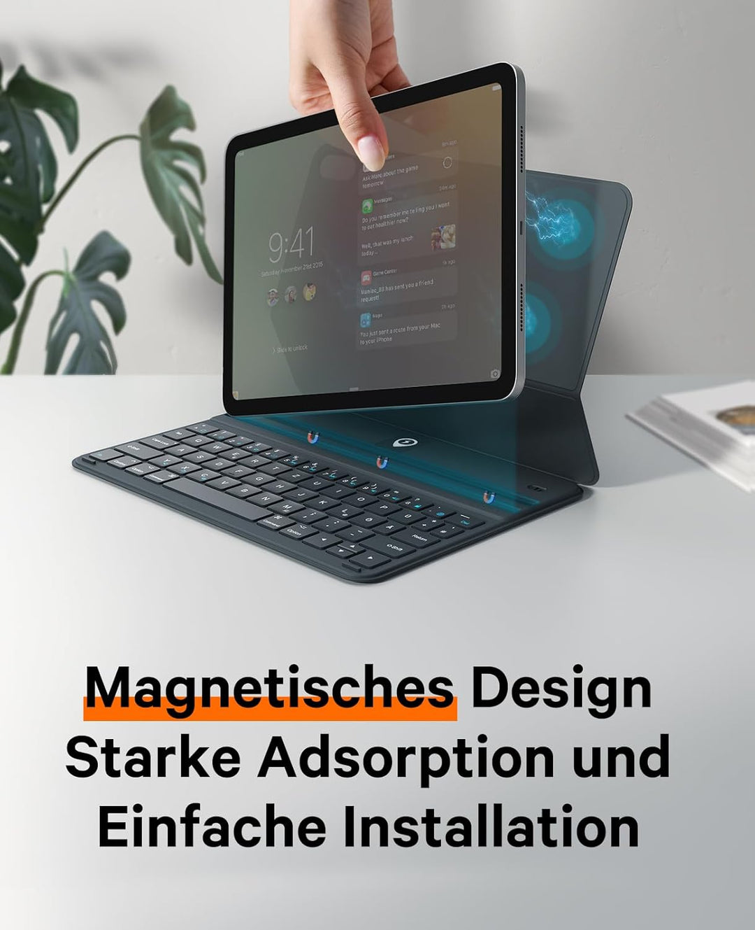 CHESONA iPad Air 11 Hülle mit Tastatur, Magnetische Tastatur für iPad Air 5/4, Ultra-Schlank & Leich