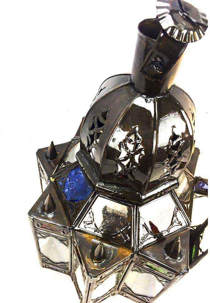Marokkanische Laterne aus Glas und Metall, handgelocht, 40 cm