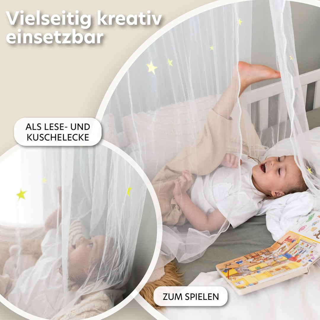 lilimaus Betthimmel [Weiss] - Baldachin Kinderzimmer mit Leuchtsternen für Mädchen & Jungen - Himmel