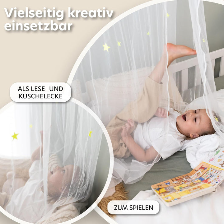lilimaus Betthimmel [Weiss] - Baldachin Kinderzimmer mit Leuchtsternen für Mädchen & Jungen - Himmel