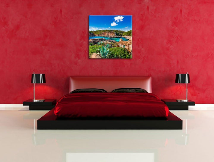 Pixxprint Ferienhaus an der Küste als Leinwandbild | Grösse: 70x70 cm | Wandbild | Kunstdruck | fert