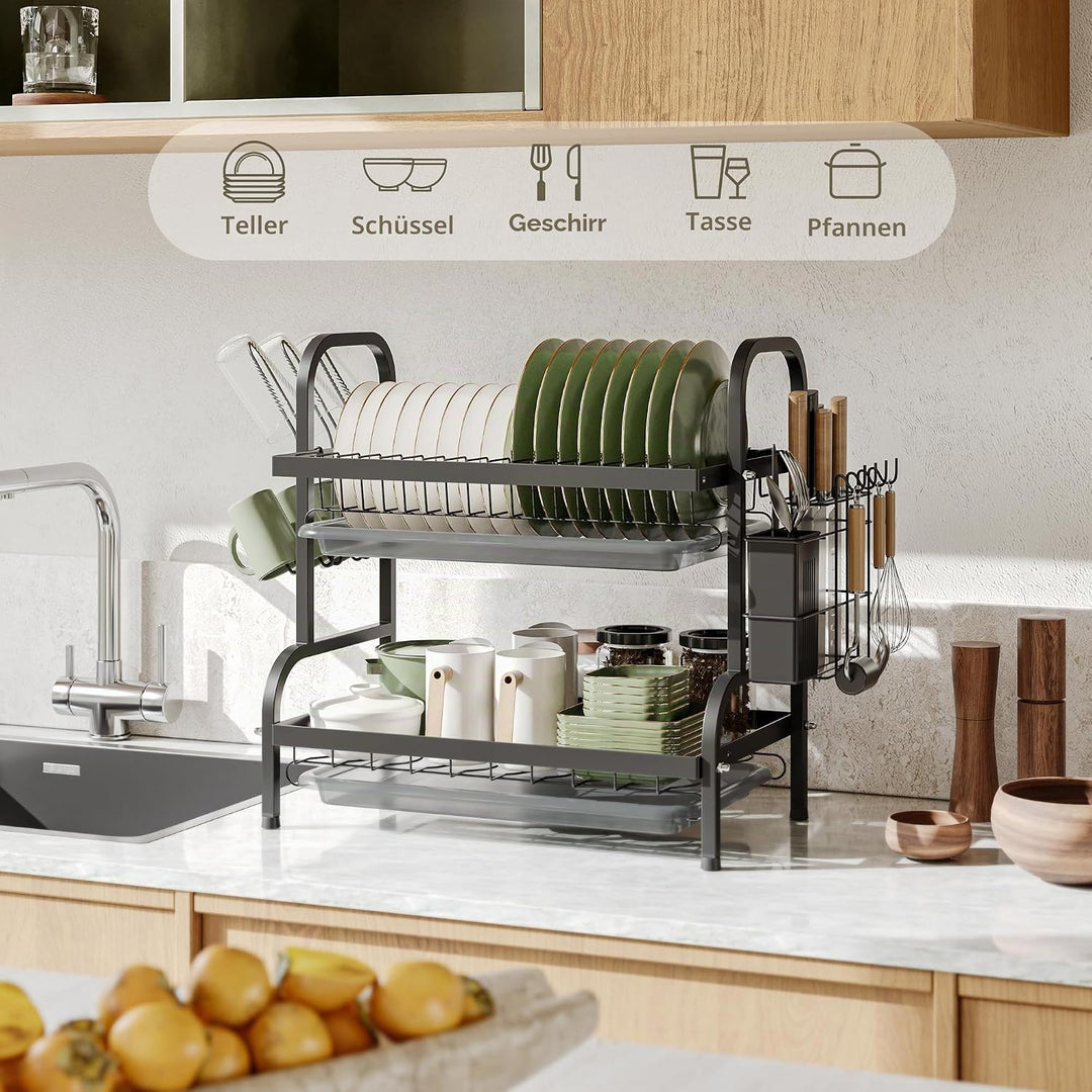 NETEL 2 Ebenen Abtropfgestell, abtropfgestell Geschirr mit Tropfschalen Besteckhalter Becherhalter G
