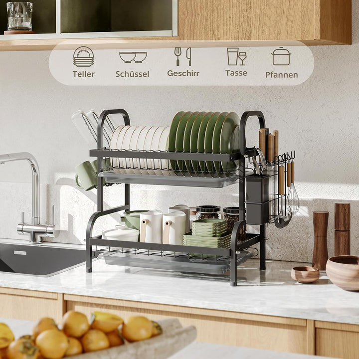 NETEL 2 Ebenen Abtropfgestell, abtropfgestell Geschirr mit Tropfschalen Besteckhalter Becherhalter G
