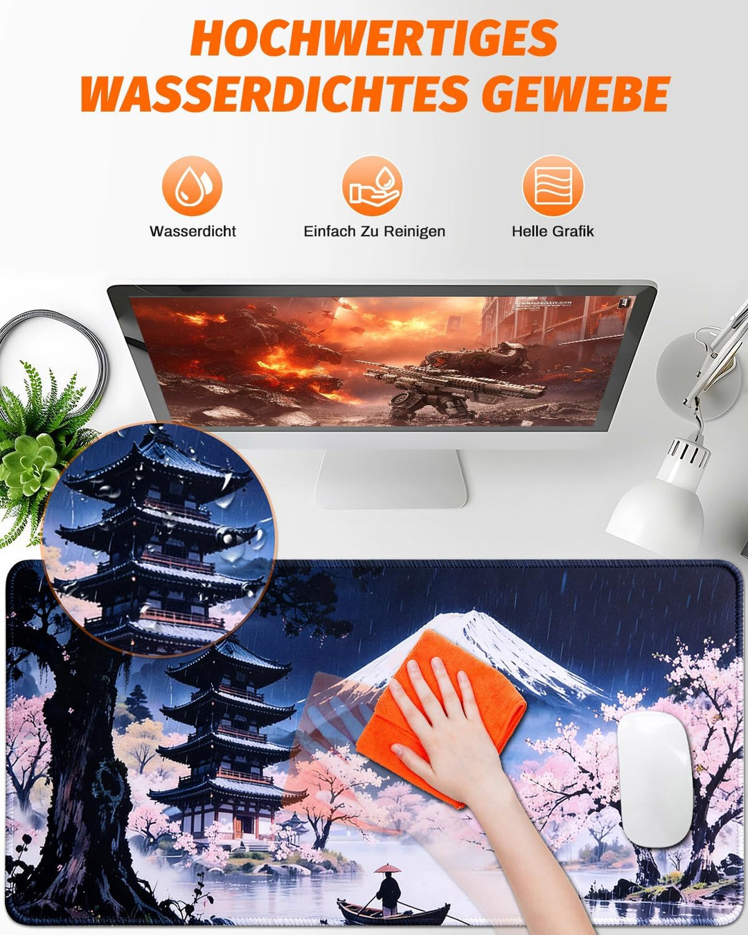 XXL Mauspad Gaming Anime Japanische Kunst 900x400mm, Grosses Schreibtisch Mauspad mit Starker Anti-R