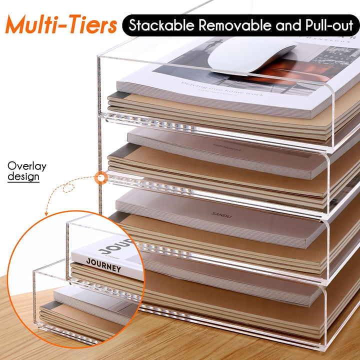 Papier-Organizer-Tablett, transparente Acryl-Schreibtisch-Organizer und Zubehör, Bürobedarf, stapelb