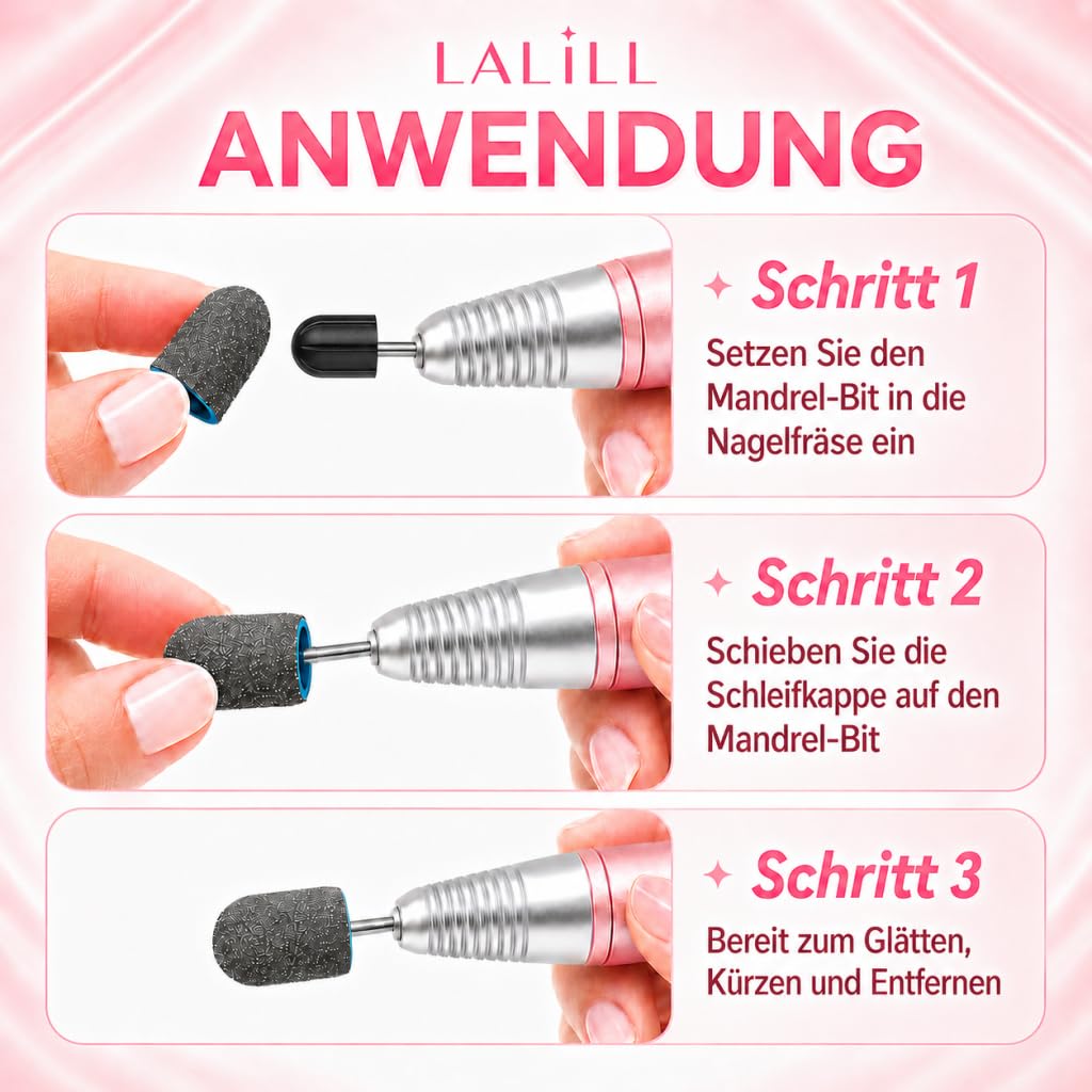 LALILL Schleifkappen LUX 50 Stück – Grafit Fräskappen für Nagelfräser – Maniküre, Pediküre & Podolog