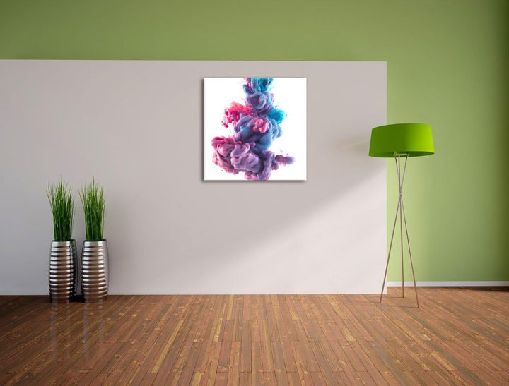 Abstrakt Art Bunter Qualm, Format: 70x70 auf Leinwand, XXL riesige Bilder fertig gerahmt mit Keilrah