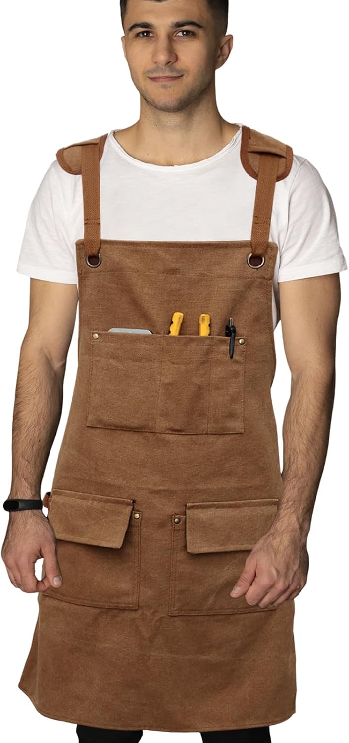 Arbeitsschürze mit 5 Werkzeugtaschen, strapazierfähiges, wasserdichtes Oxford-Tuch, verstellbarer Kr