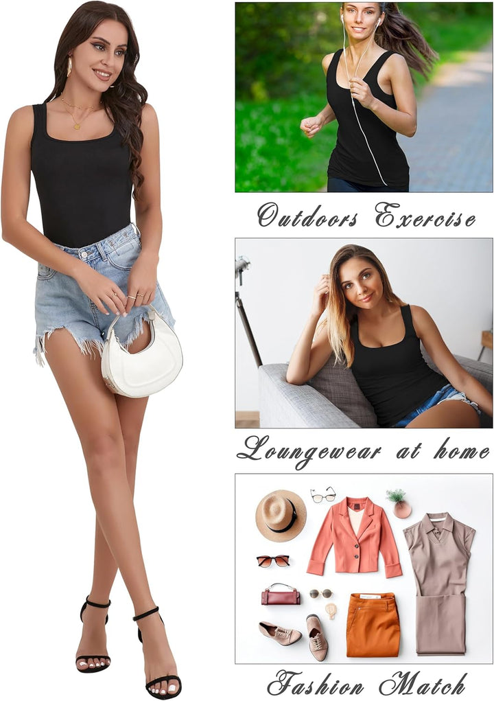 BQTQ 5 Stück Unterhemd Damen Tank Top mit Quadratischem Ausschnitt, Elastische Tank Tops Camisole Cr