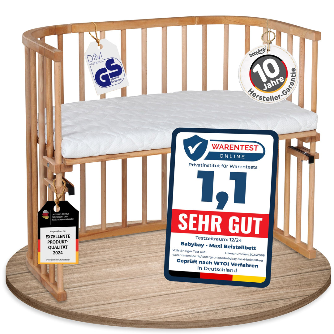 babybay Maxi extra grosses Beistellbett aus massivem Buchenholz/Kinderbett Höhe stufenlos verstellba