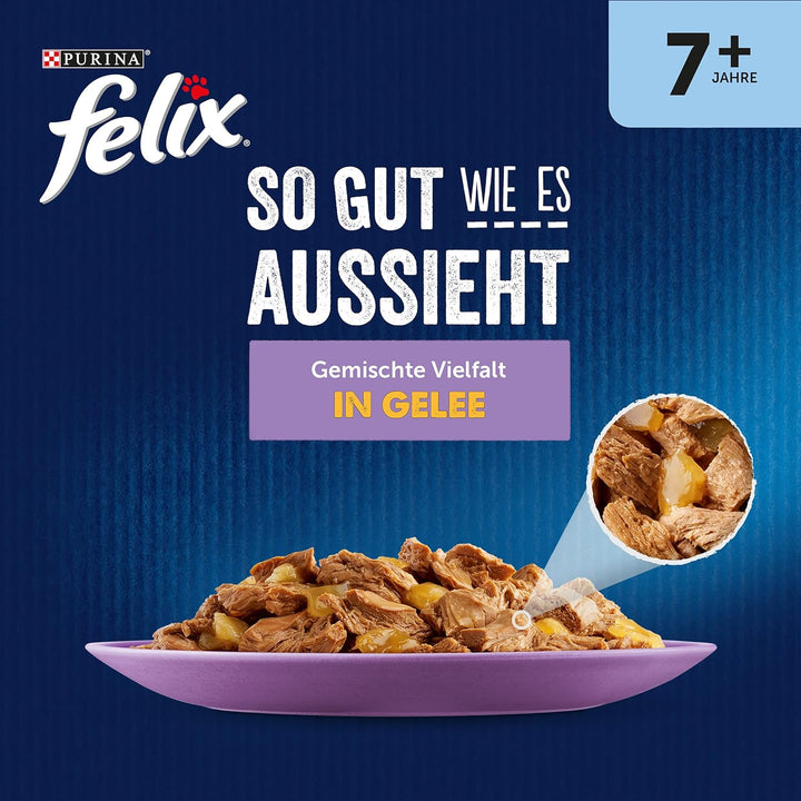 FELIX So gut wie es aussieht Senior Katzenfutter nass in Gelee, Sorten-Mix, 120er Pack (120 x 85g) S
