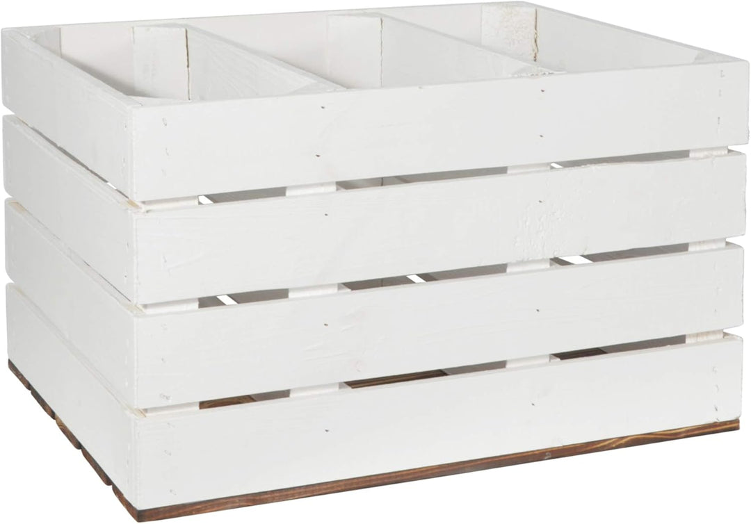 CHICCIE 3 Set Holzkiste Grete Weiss Geflammt 50x40x30cm - 2x Kurzes Regal Weinkiste 2x Kurzes Weisse