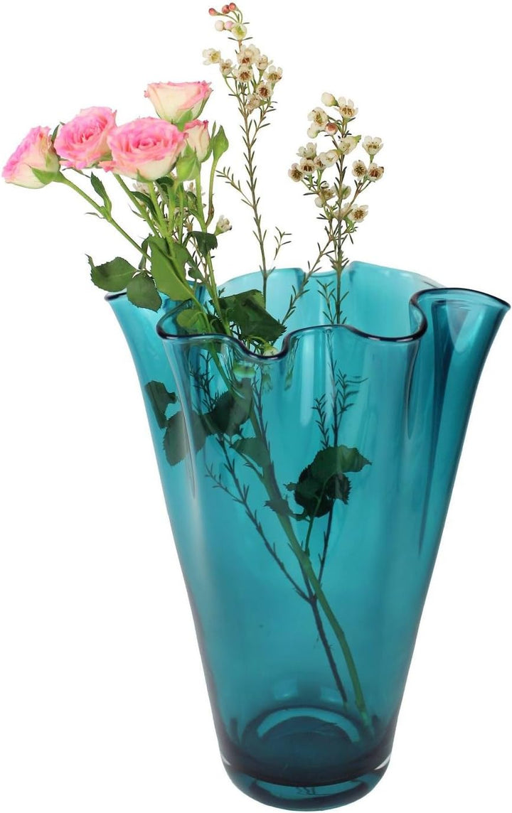 SIGNATURE HOME COLLECTION Glasvase mundgeblasen Dekovase Blumenvase türkis, Glas, 21 x 21 x 30 cm