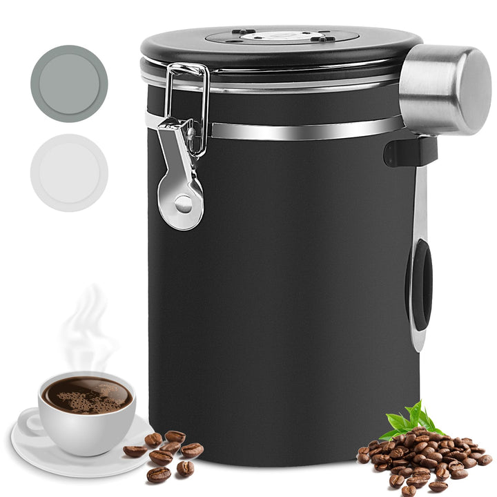 LWMTT Luftdichter Kaffeebehälter aus Edelstahl, 1,8L, mit Auslassventil, Vorratsdose für Kaffeebohne