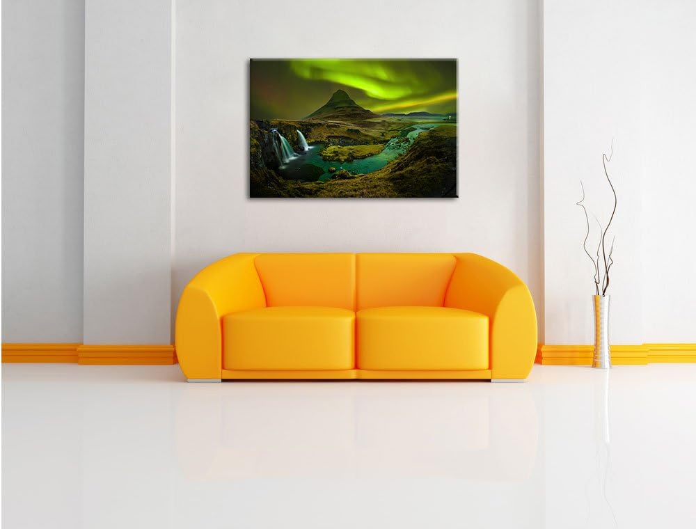 Pixxprint Kirkjufell Wasserfall als Leinwandbild/Grösse: 100x70 cm/Wandbild/Kunstdruck/fertig bespan