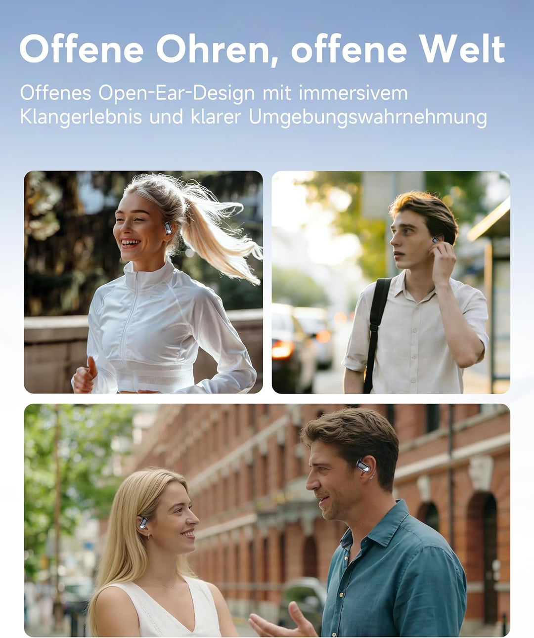 Offene Ohr Kabellose Ohrhörer, Sport Bluetooth Kopfhörer mit Echtzeitübersetzung, 80 Stunden Akkulau