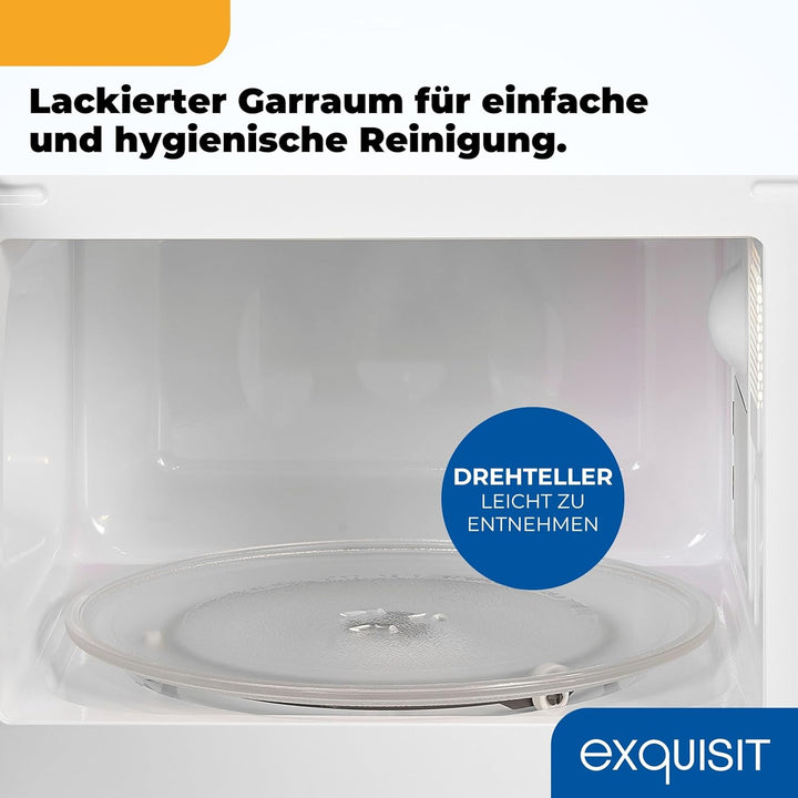 Exquisit Mikrowelle 20L, 1000 Watt Grill, 700 Watt, 25,5cm Drehteller, 5 Leistungsstufen, Timer, Auf