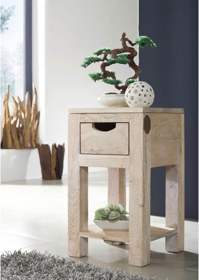 Massivmöbel Akazie Beistelltisch Holz Möbel massiv Nature White #30 29x29x50 cm (BxTxH) Beige Getünc