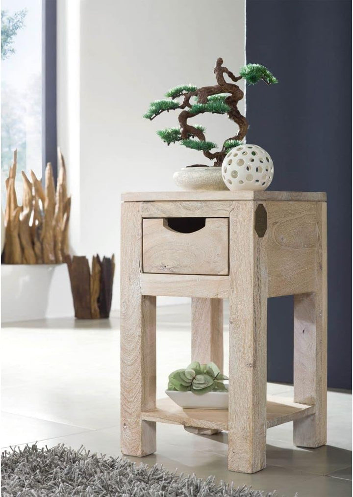 Massivmöbel Akazie Beistelltisch Holz Möbel massiv Nature White #30 29x29x50 cm (BxTxH) Beige Getünc