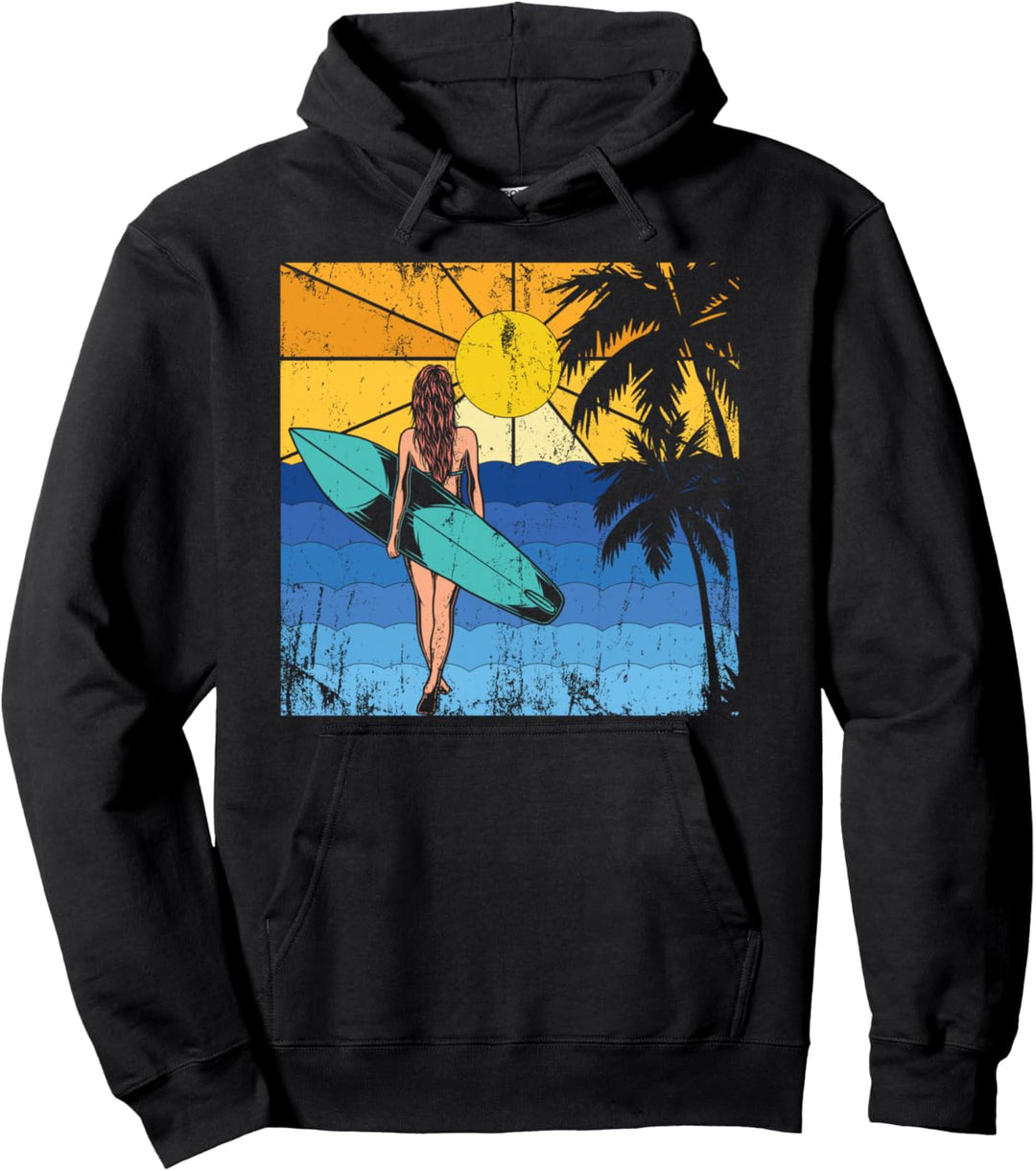 Tropischer Sommer Hobby Surfer Mädchen Wassersport Surfing Pullover Hoodie